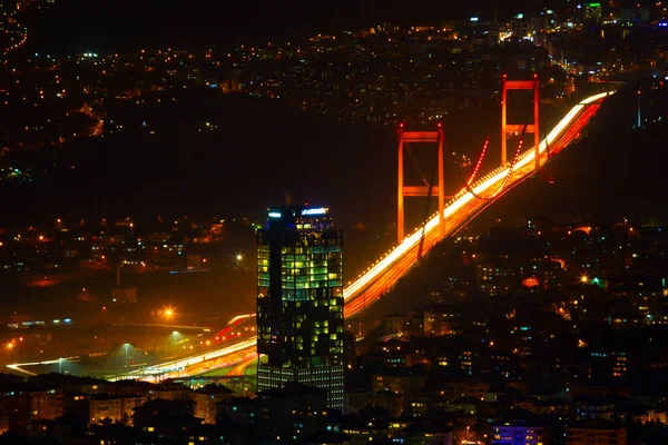 Noche Aérea Vista Panorámica Negocios Estambul Turquía — Foto de Stock