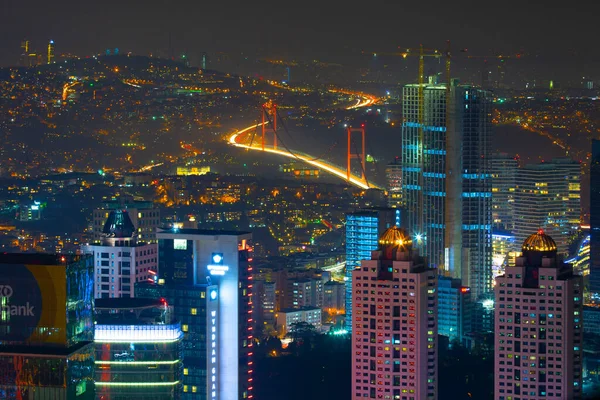 Noite Aérea Vista Panorâmica Negócio Istambul Turquia — Fotografia de Stock