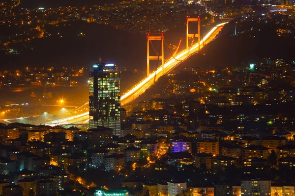 Noite Aérea Vista Panorâmica Negócio Istambul Turquia — Fotografia de Stock