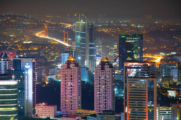 Noite Aérea Vista Panorâmica Negócio Istambul Turquia — Fotografia de Stock