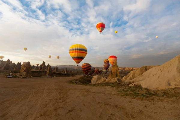 Colorful Hot Air Balloons Launch Goreme National Park Cappadocia Turkey — Stock Photo, Image