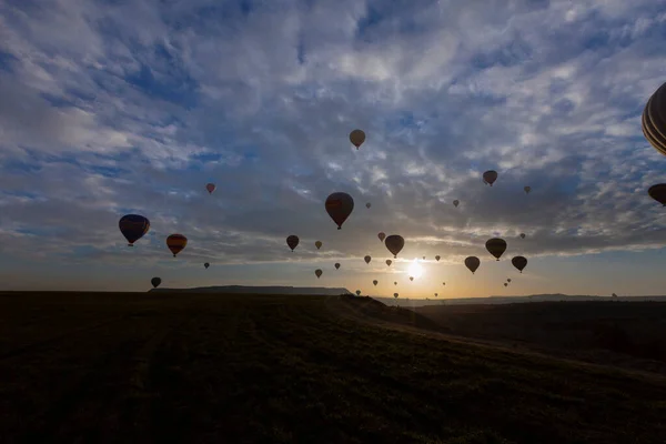 Montgolfières Colorées Avant Lancement Dans Parc National Goreme Cappadoce Turquie — Photo