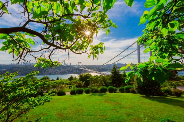 İstanbul 'daki Otagtepe Parkı' ndan Fatih Sultan Mehmet Köprüsü manzarası