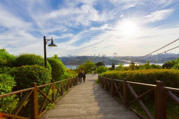 İstanbul 'daki Otagtepe Parkı' ndan Fatih Sultan Mehmet Köprüsü manzarası