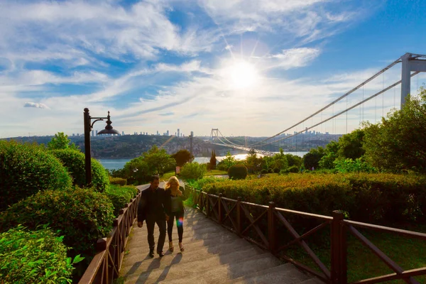 İstanbul 'daki Otagtepe Parkı' ndan Fatih Sultan Mehmet Köprüsü manzarası