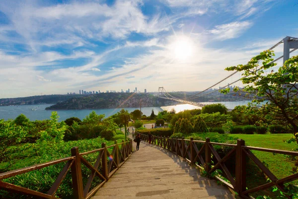 İstanbul 'daki Otagtepe Parkı' ndan Fatih Sultan Mehmet Köprüsü manzarası