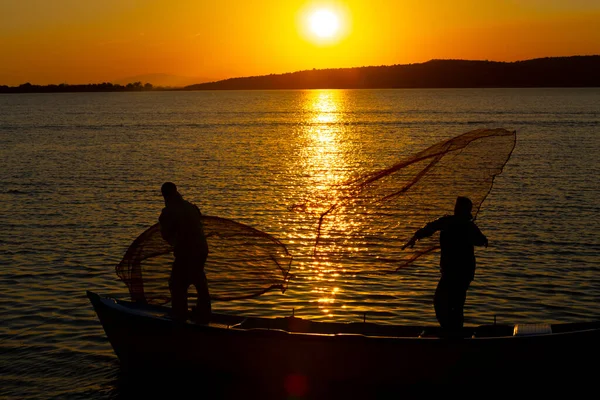 Lago Pescador Pôr Sol — Fotografia de Stock