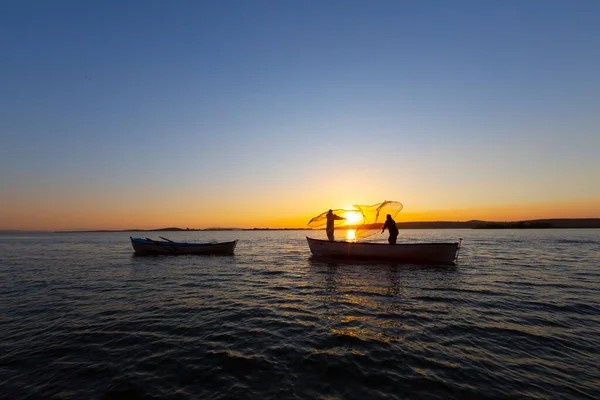 Pescador Del Lago Atardecer — Foto de Stock