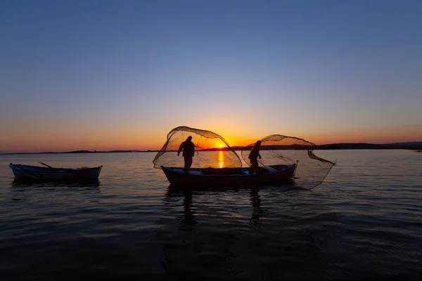 Lago Pescador Pôr Sol — Fotografia de Stock