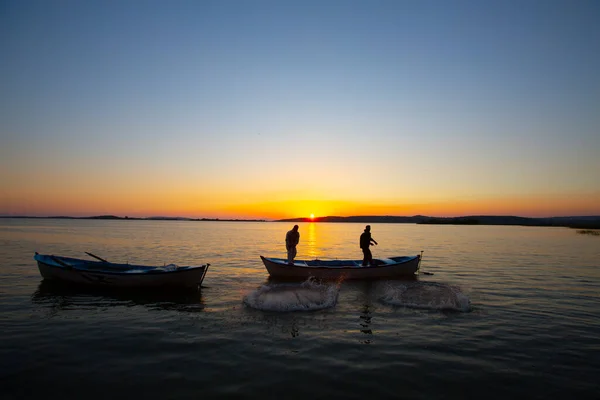 Rybář Při Západu Slunce — Stock fotografie