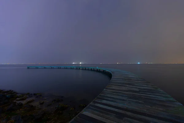 Muelle Forma Boomerang Fue Fotografiado Utilizando Técnica Larga Exposición — Foto de Stock