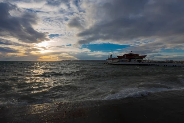 Praia Bykcekmece Albatross Fotografada Com Técnica Longa Exposição Dia Tempestuoso — Fotografia de Stock