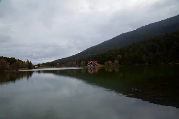 Národní Park Golcuk Bolu Turecko Podzimní Dřevěný Dům Jezera Lese — Stock fotografie