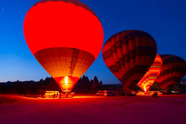 Colorful Hot Air Balloons Launch Goreme National Park Cappadocia Turkey — Stock Photo, Image