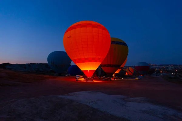 Kolorowe Balony Przed Startem Parku Narodowego Göreme Kapadocja Turcja — Zdjęcie stockowe