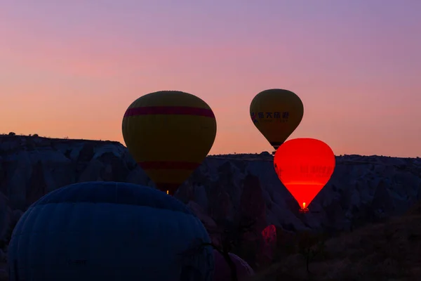 Montgolfières Colorées Avant Lancement Dans Parc National Goreme Cappadoce Turquie — Photo