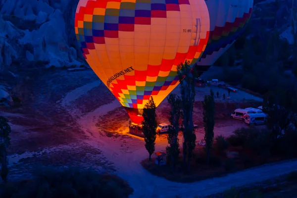 Balões Quente Coloridos Antes Lançamento Parque Nacional Goreme Capadócia Turquia — Fotografia de Stock