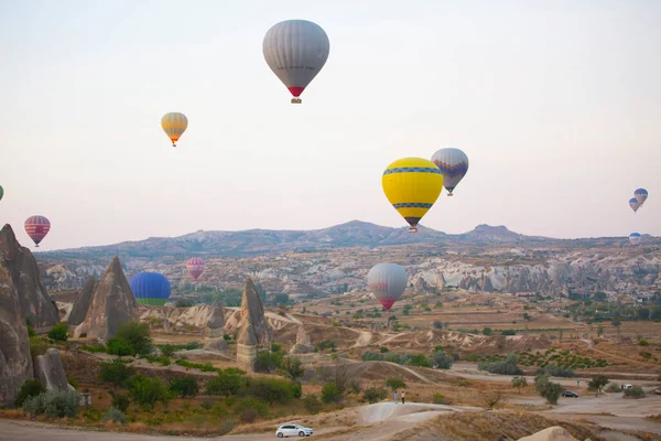 Bunte Heißluftballons Vor Dem Start Goreme Nationalpark Kappadokien Türkei — Stockfoto