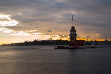 The Maiden's Tower, the most beautiful historical lighthouse of Istanbul, was photographed with the long exposure technique.