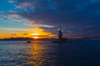 The Maiden's Tower, the most beautiful historical lighthouse of Istanbul, was photographed at sunset.