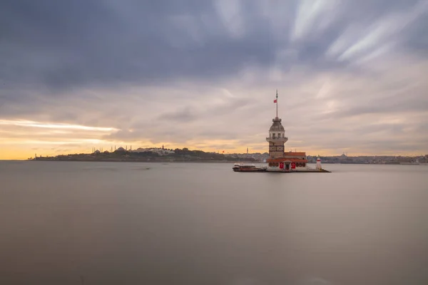 Maiden Tower Most Beautiful Historical Lighthouse Istanbul Photographed Long Exposure — Photo