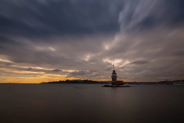 Maiden Tower Most Beautiful Historical Lighthouse Istanbul Photographed Long Exposure — Stock fotografie