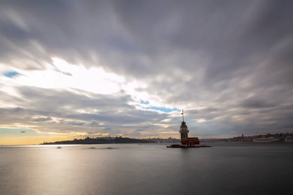 Maiden Tower Most Beautiful Historical Lighthouse Istanbul Photographed Long Exposure — Stock Photo, Image