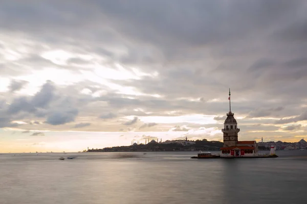 Maiden Tower Most Beautiful Historical Lighthouse Istanbul Photographed Long Exposure — Foto Stock