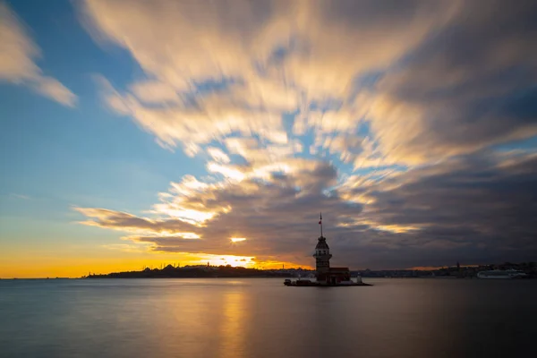 Maiden Tower Most Beautiful Historical Lighthouse Istanbul Photographed Long Exposure — Stock fotografie