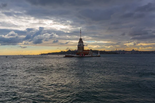 Maiden Tower Most Beautiful Historical Lighthouse Istanbul Photographed Sunset — Stock Photo, Image