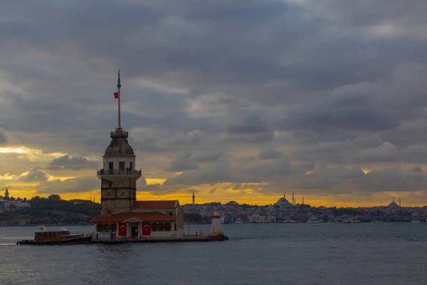 Maiden Tower Most Beautiful Historical Lighthouse Istanbul Photographed Sunset — Stok fotoğraf