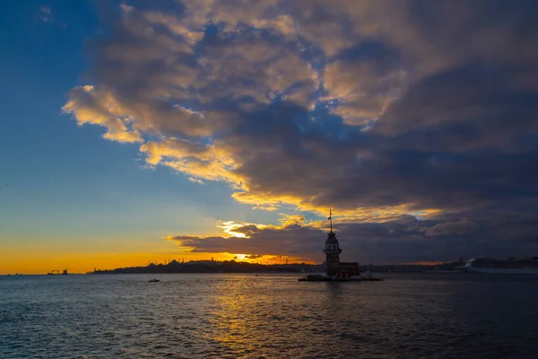 Maiden Tower Most Beautiful Historical Lighthouse Istanbul Photographed Sunset — Stock fotografie