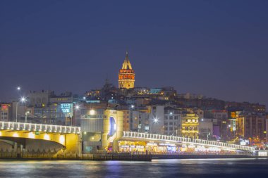 Galata Kulesi, Galata Köprüsü, Karaköy ilçesi ve Golden Horn, İstanbul - Türkiye