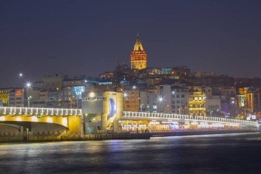 Galata Kulesi, Galata Köprüsü, Karaköy ilçesi ve Golden Horn, İstanbul - Türkiye