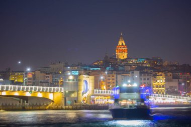 Galata Kulesi, Galata Köprüsü, Karaköy ilçesi ve Golden Horn, İstanbul - Türkiye