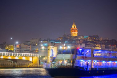 Galata Kulesi, Galata Köprüsü, Karaköy ilçesi ve Golden Horn, İstanbul - Türkiye