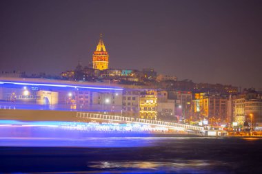 Galata Kulesi, Galata Köprüsü, Karaköy ilçesi ve Golden Horn, İstanbul - Türkiye