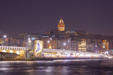 Galata Kulesi, Galata Köprüsü, Karaköy ilçesi ve Golden Horn, İstanbul - Türkiye