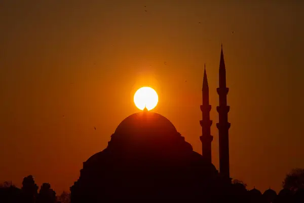 Západ Slunce Istanbulu Turecko Mešitou Suleymaniye Osmanská Císařská Mešita Pohled — Stock fotografie