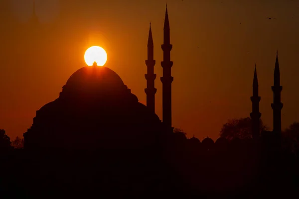 Coucher Soleil Istanbul Turquie Avec Mosquée Suleymaniye Mosquée Impériale Ottomane — Photo