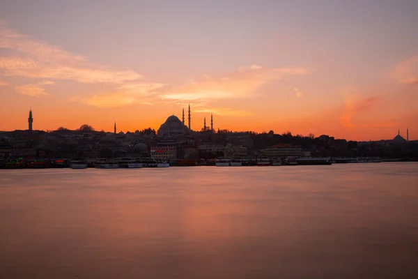 Sunset Istanbul Turkey Suleymaniye Mosque Ottoman Imperial Mosque View Galata — Stock Photo, Image