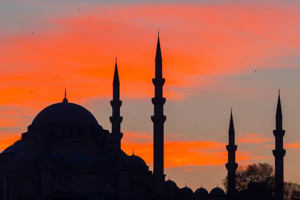 Naplemente Isztambulban Törökország Szulejmán Mecset Oszmán Császári Mecset Kilátás Galata — Stock Fotó