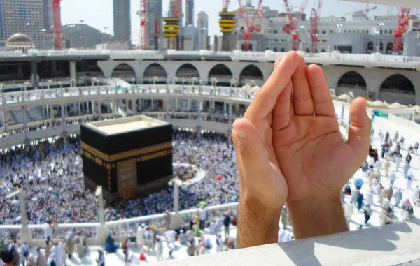 Meca Arábia Saudita Povo Muçulmano Rezando Juntos Lugar Santo — Fotografia de Stock