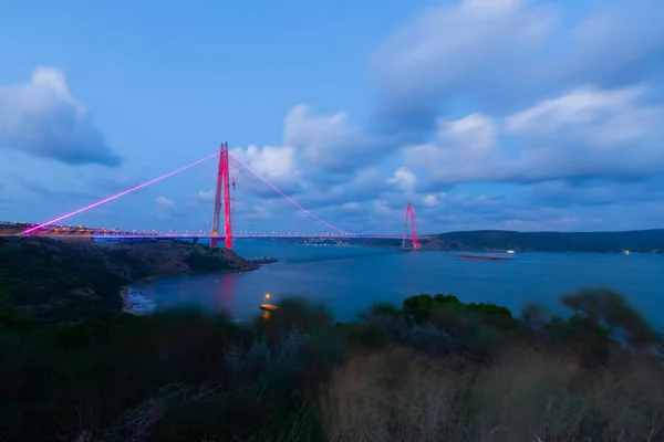 Yavuz Sultan Selim Bridge Istanbul Turkey Evening Illumination 3Rd Bosphorus — стоковое фото