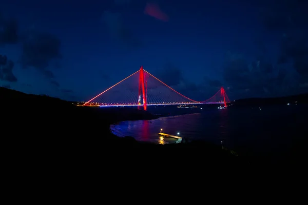 Yavuz Sultan Selim Bridge Istanbul Turkey Evening Illumination 3Rd Bosphorus — Stock fotografie