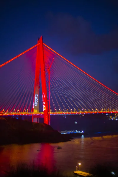 Puente Del Sultán Yavuz Selim Estambul Turquía Iluminación Nocturna 3Er —  Fotos de Stock