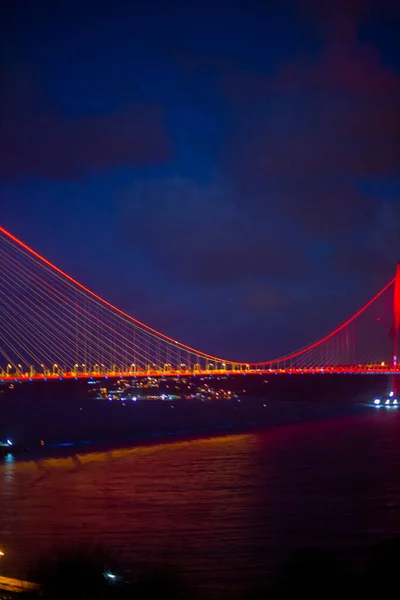 Yavuz Sultan Selim Bridge Istanbul Turkey Evening Illumination 3Rd Bosphorus — Photo