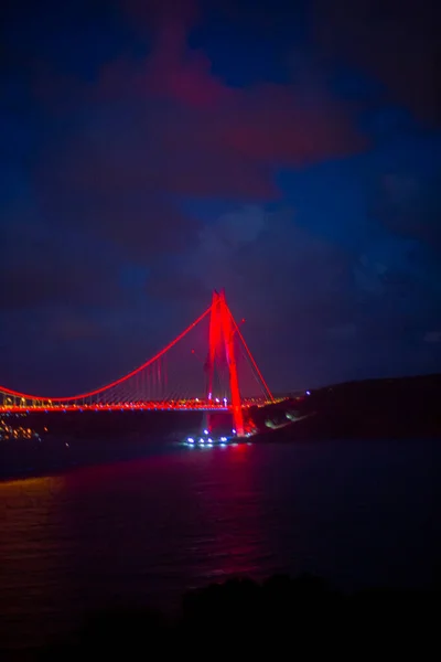 Yavuz Sultan Selim Bridge Istanbul Turkey Evening Illumination 3Rd Bosphorus — Stock fotografie