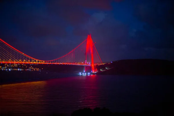 Yavuz Sultan Selim Bridge Istanbul Turkey Evening Illumination 3Rd Bosphorus — Stock Photo, Image