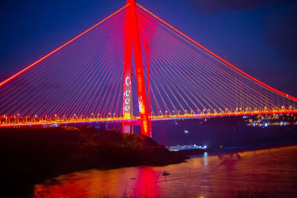 Yavuz Sultan Selim Bridge Istanbul Turkey Evening Illumination 3Rd Bosphorus — Photo